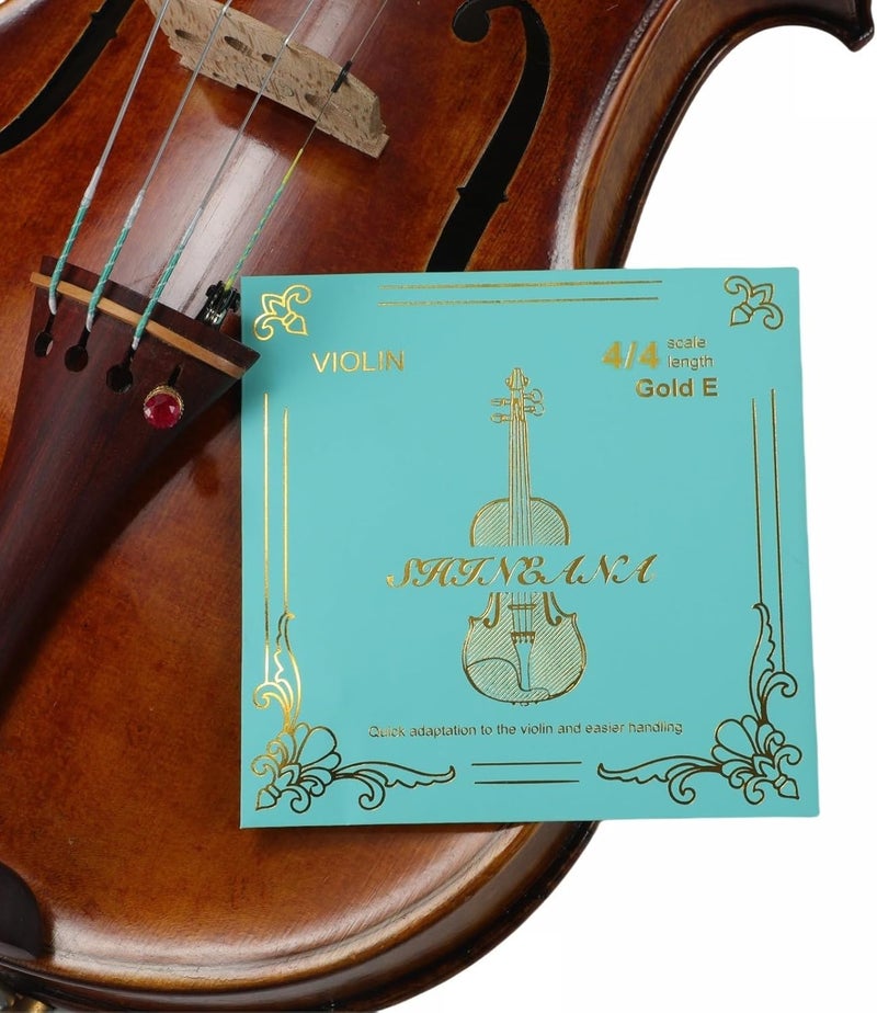 YWYLL Violin Strings Full Set, Violin Strings Replacement, Carbon Steel Core, Medium Tension,Long-Lasting Durability & Rich Tone - For All Levels (4/4 Gold E) Fiddle String - Image 1